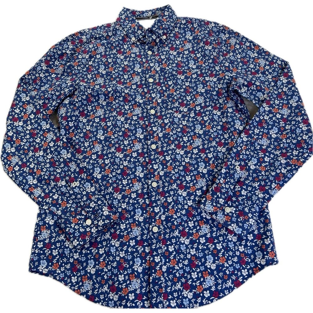 Original Penguin Mens Size Small Cotton Viscose Blend Floral Blue Limoges Button